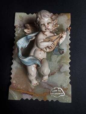 Vintage Fontanini Depose Italy Cherub Angel Wall Hanging with Mandolin on Genuin